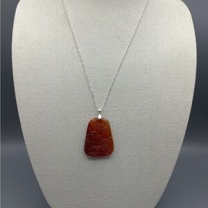 Elegant Sterling Silver 925 Necklace with Garden Scene Agate Pendant